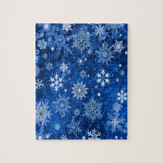 Jul Snöflingor Blå och Silver Pussel (Vertikal)