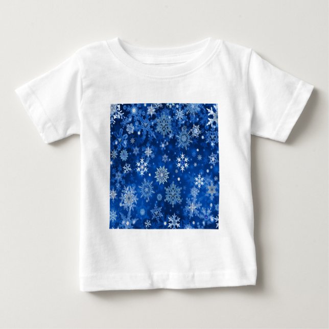 Jul Snöflingor Blå och Silver T-shirt (Framsida)