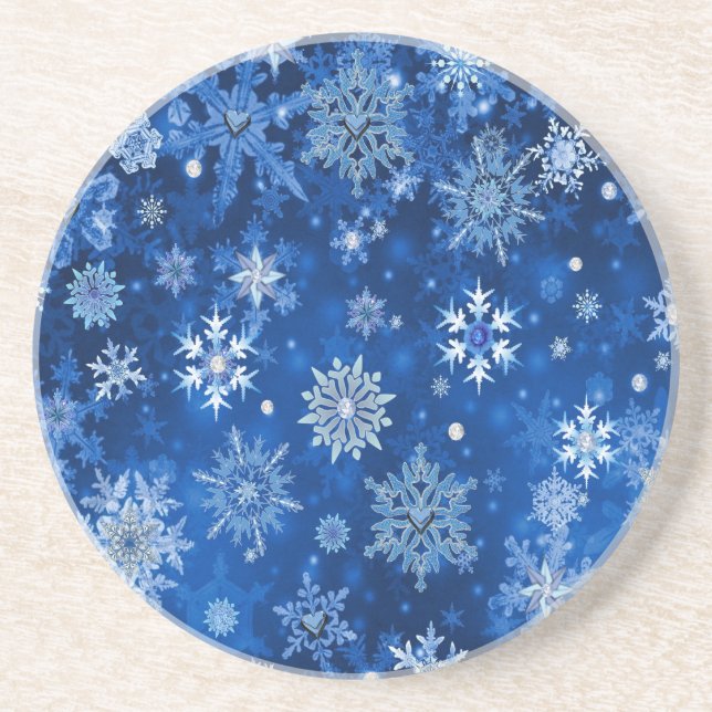 Jul Snöflingor Blå och Silver Underlägg Sandsten (Framsidan)