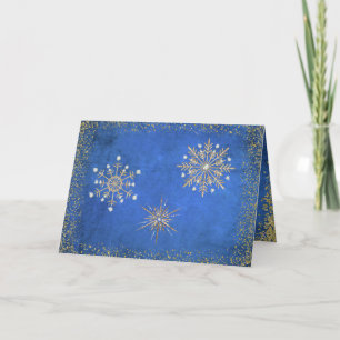 Jul Snöflingor Blue & Guld Helgdag Helgkort