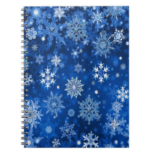 Jul Snöflingor Blue och Silver Anteckningsbok Med Spiral