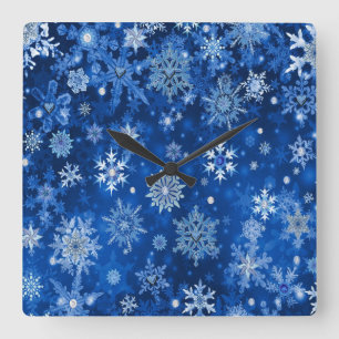 Jul Snöflingor Blue och Silver Fyrkantig Klocka