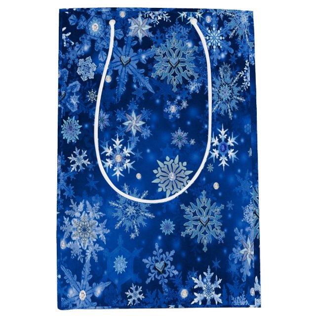 Jul Snöflingor Blue och Silver Gift Bag (Framsidan)