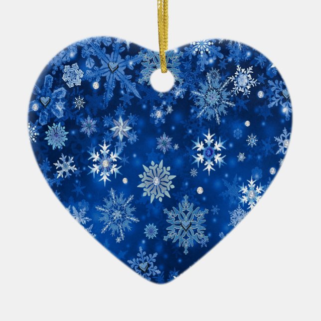 Jul Snöflingor Blue och Silver Julgransprydnad Keramik (Framsidan)