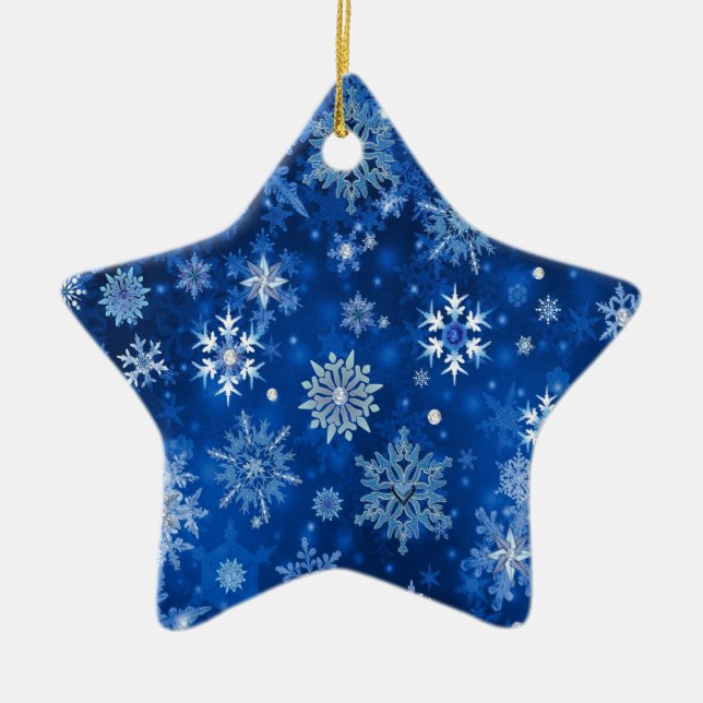 Jul Snöflingor Blue och Silver Julgransprydnad Keramik (Framsidan)