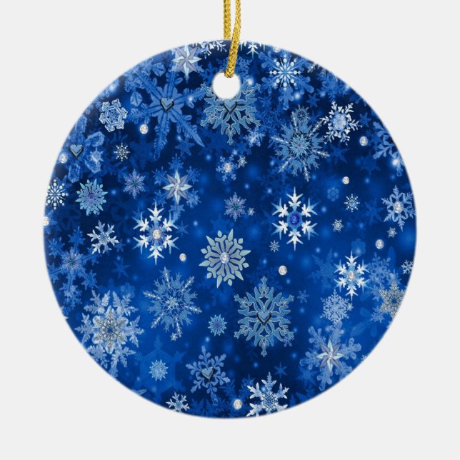Jul Snöflingor Blue och Silver Julgransprydnad Keramik (Framsidan)