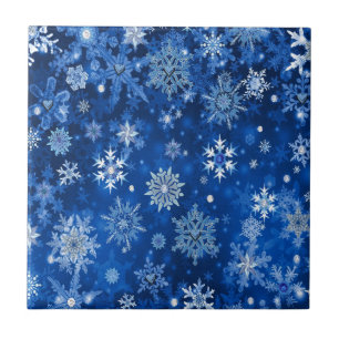Jul Snöflingor Blue och Silver Kakelplatta