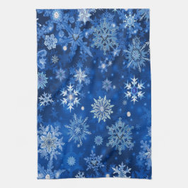 Jul Snöflingor Blue och Silver Kökshandduk