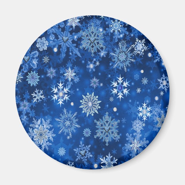 Jul Snöflingor Blue och Silver Magnet (Framsidan)