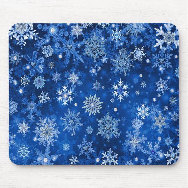Jul Snöflingor Blue och Silver Musmatta (Framsidan)