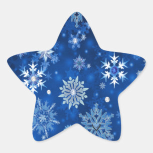 Jul Snöflingor Blue och Silver Stjärnformat Klistermärke