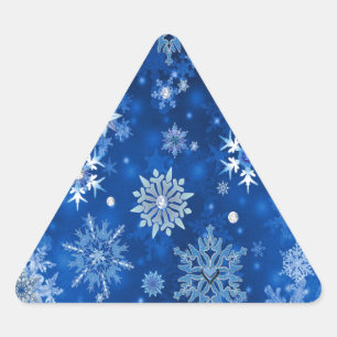 Jul Snöflingor Blue och Silver Triangelformat Klistermärke