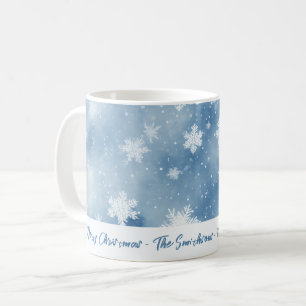 Jul Snöflingor Blue Watercolor Kaffemugg