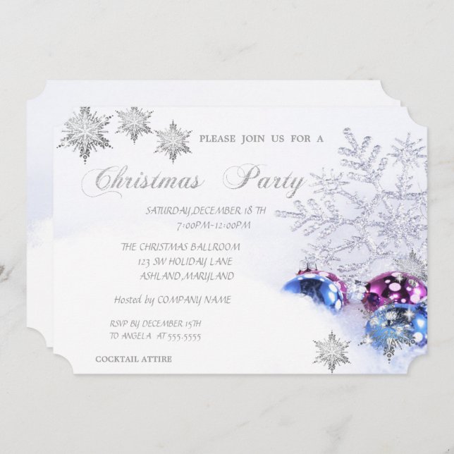 Jul Snöflingor Bollar, Party Inbjudningar (Fram/baksida)