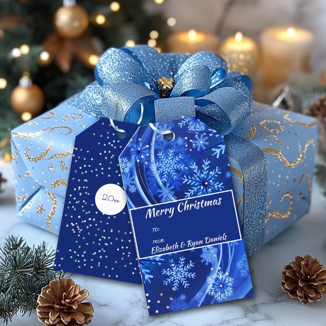 Jul Snöflingor Gnistra Diamonds Navy Blue Presentetikett (Skapare uppladdad)