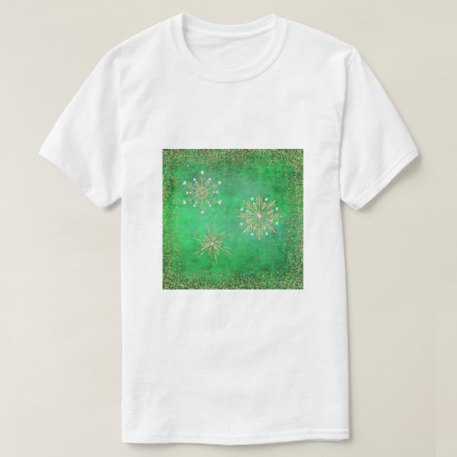 Jul Snöflingor Grönt och Guld Glitter Tee (Design framsida)