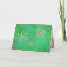 Jul Snöflingor Grönt och Guld Helgkort