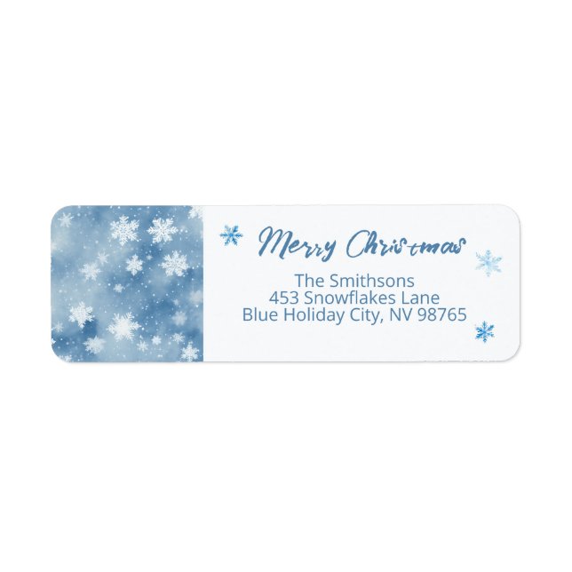Jul Snöflingor Light Blå himmel Returadress Etikett (Framsidan)