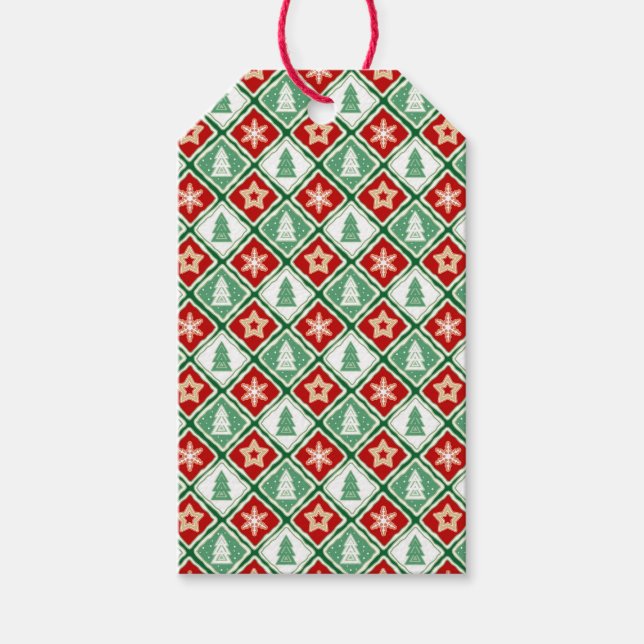 Jul snöflingor och Julgranar Presentetikett (Framsidan)