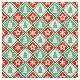 Jul snöflingor och Julgranar Tyg