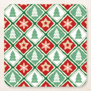 Jul snöflingor och Julgranar Underlägg Papper Kvadrat