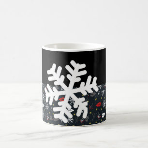 Jul Snöflingor och Löv med svart bak Kaffemugg