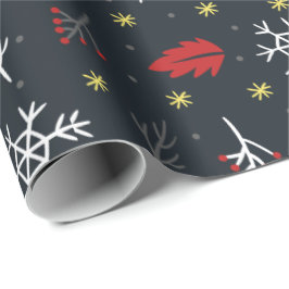 Jul Snöflingor och Löv med svart bak Presentpapper