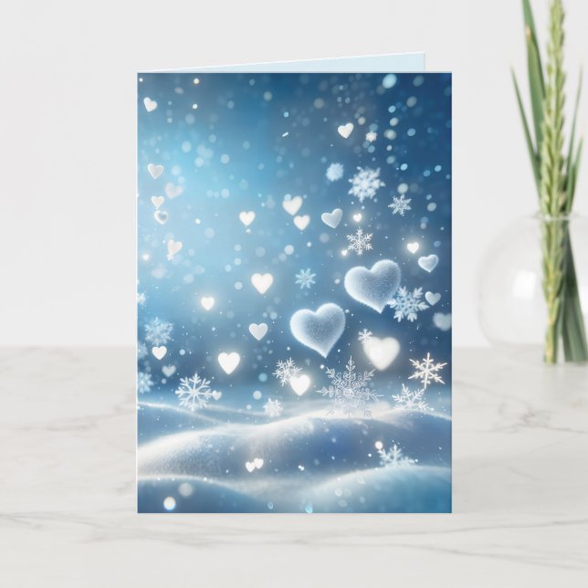 Jul Snöflingor och Snöhjärtan Kort (Framsida)