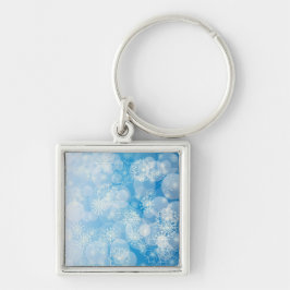 Jul snöflingor på blå bakgrund fyrkantig silverfärgad nyckelring