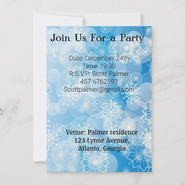 Jul snöflingor på blå bakgrund inbjudningar (Framsida)