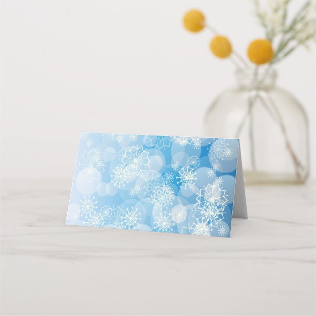 Jul snöflingor på blå bakgrund placeringskort (Framsida)