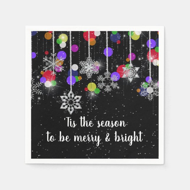 Jul Snöflingor på Black Pappersservett (Framsidan)