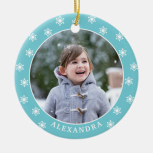 Jul Snöflingor Photo Namn Blue Julgransprydnad Keramik