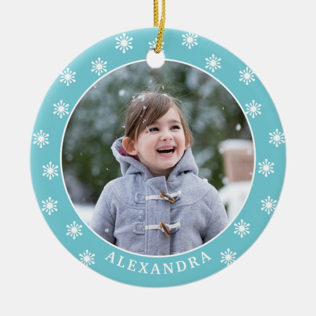 Jul Snöflingor Photo Namn Blue Julgransprydnad Keramik (Framsidan)