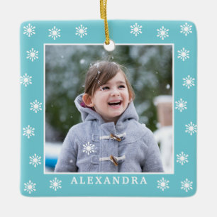 Jul Snöflingor Photo Namn Blue Julgransprydnad Keramik
