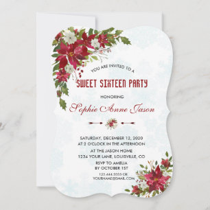 Jul Snöflingor Poinsettia Sweet Sixteen Inbjudningar