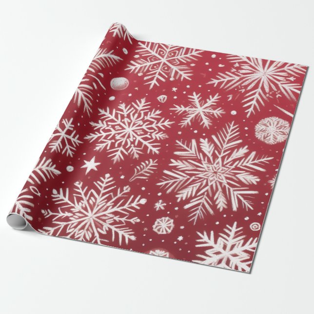 Jul Snöflingor Röda Vita Snö Dekorationsklipp Presentpapper (Utrullad)
