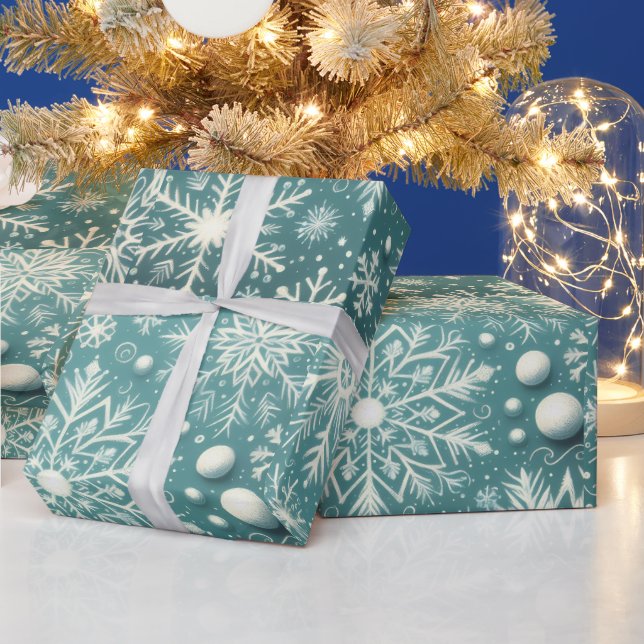 Jul Snöflingor Snö Turkos Vit Dekorationsklipp Presentpapper (Helgdagar)