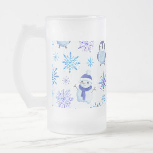 Jul Snöflingor, Snögubbar och Penguins Frostat Ölglas