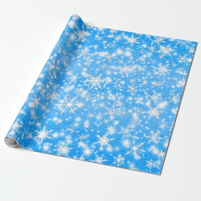 Jul Snöflingor Sparkles in Blue Presentpapper (Utrullad)