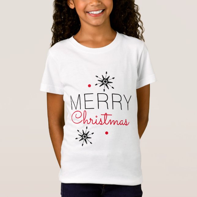 Jul Snöflingor Svart och Röd T-Shirt (Framsida)