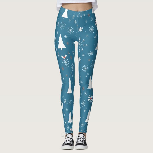 Jul Snöflingor utan sjölöst Mönster Leggings (Framsida)