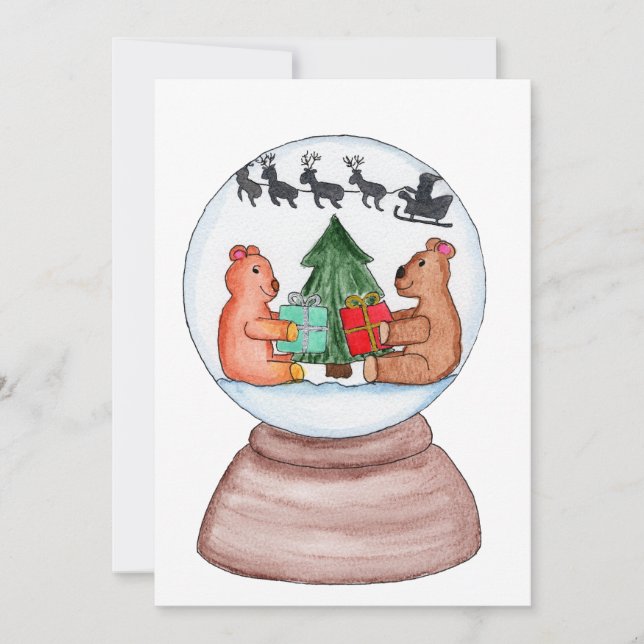 Jul - Snöglob med Björnar Julkort (Framsida)