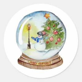 Jul Snöglob med Snöman & Träd Runt Klistermärke