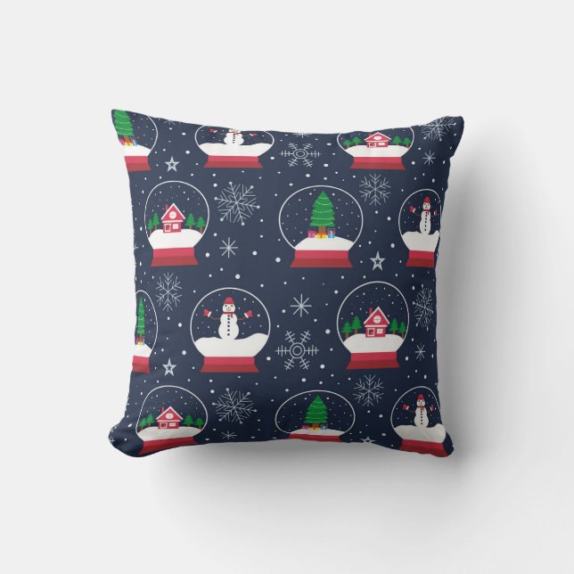 Jul Snöglob och Snöman Vinter Mönster  Kudde (Framsida)