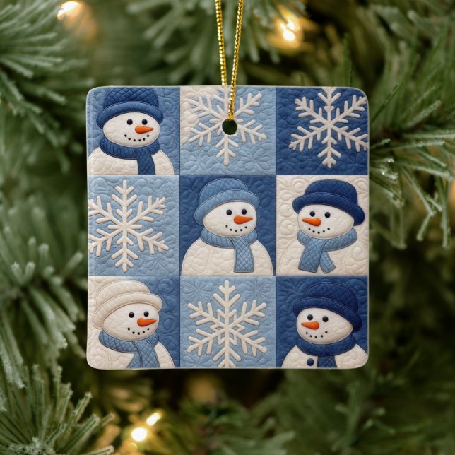 Jul Snögubbar och Snöflingor Quiltmönster Julgransprydnad Keramik (Träd)