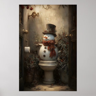 Jul Snögubbar På Toalett Tryck, Vinter Badrum Poster