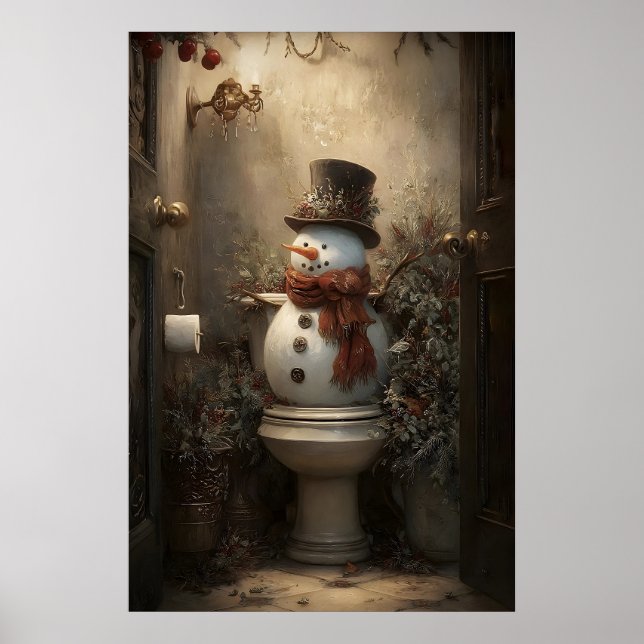 Jul Snögubbar På Toalett Tryck, Vinter Badrum Poster (Framsidan)