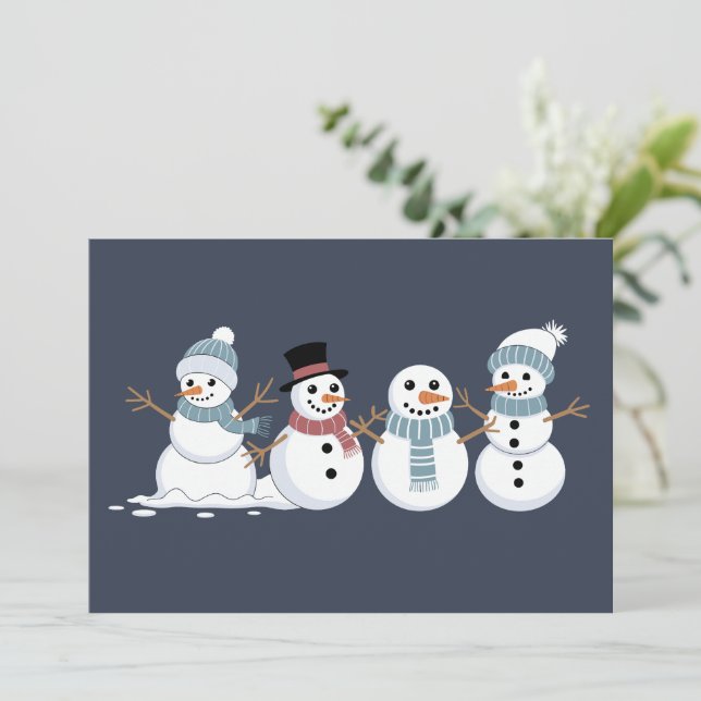 Jul Snögubbar Rad Xmas Vinter Högtidsperiod Julkort (Stående Fram)