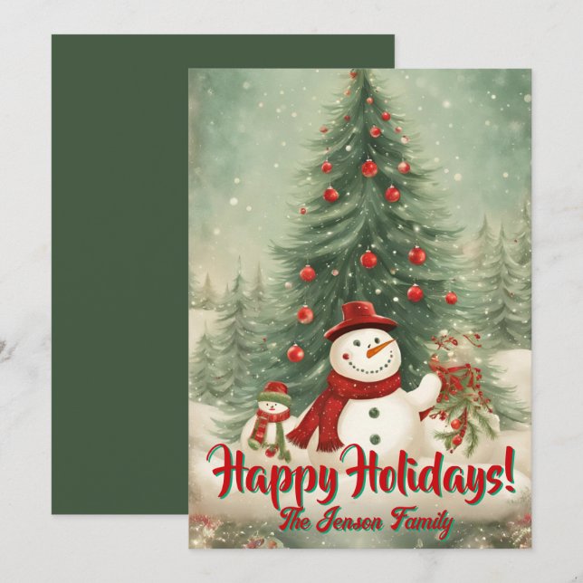 Jul snögubbe 1, Glad helg, julkort Inbjudningar (Fram/baksida)